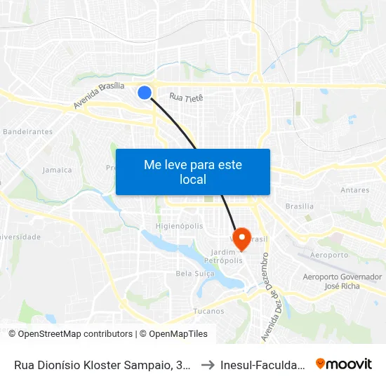 Rua Dionísio Kloster Sampaio, 332 to Inesul-Faculdade map