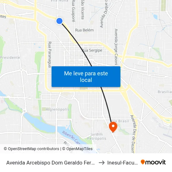 Avenida Arcebispo Dom Geraldo Fernandes, 2215 to Inesul-Faculdade map