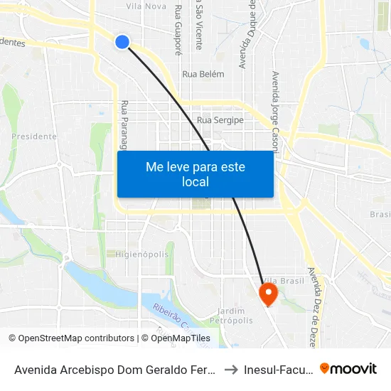 Avenida Arcebispo Dom Geraldo Fernandes, 2710 to Inesul-Faculdade map