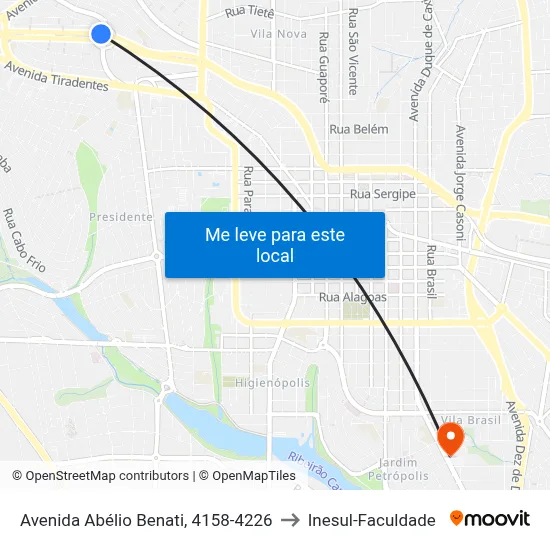 Avenida Abélio Benati, 4158-4226 to Inesul-Faculdade map