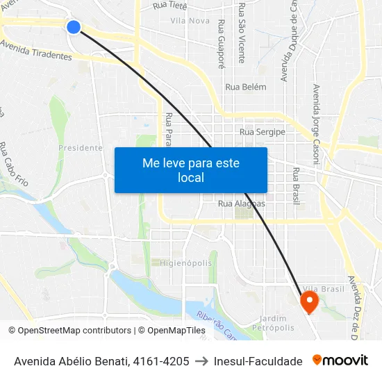 Avenida Abélio Benati, 4161-4205 to Inesul-Faculdade map