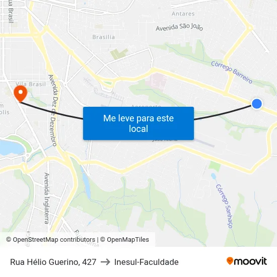 Rua Hélio Guerino, 427 to Inesul-Faculdade map