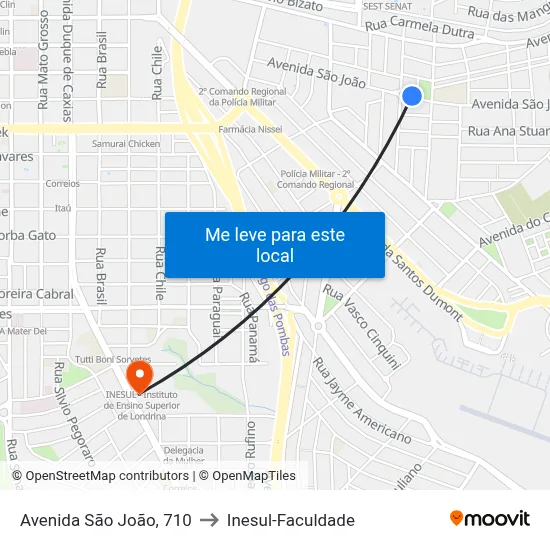 Avenida São João, 710 to Inesul-Faculdade map