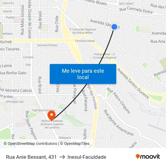 Rua Anie Bessant, 431 to Inesul-Faculdade map