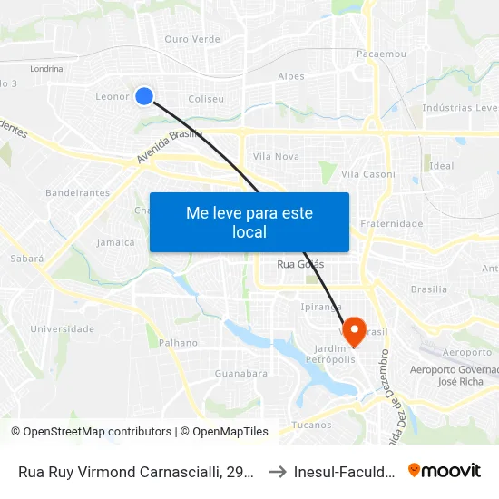 Rua Ruy Virmond Carnascialli, 294-474 to Inesul-Faculdade map
