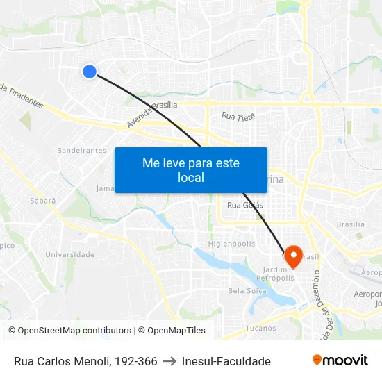 Rua Carlos Menoli, 192-366 to Inesul-Faculdade map