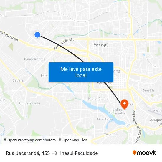 Rua Jacarandá, 455 to Inesul-Faculdade map