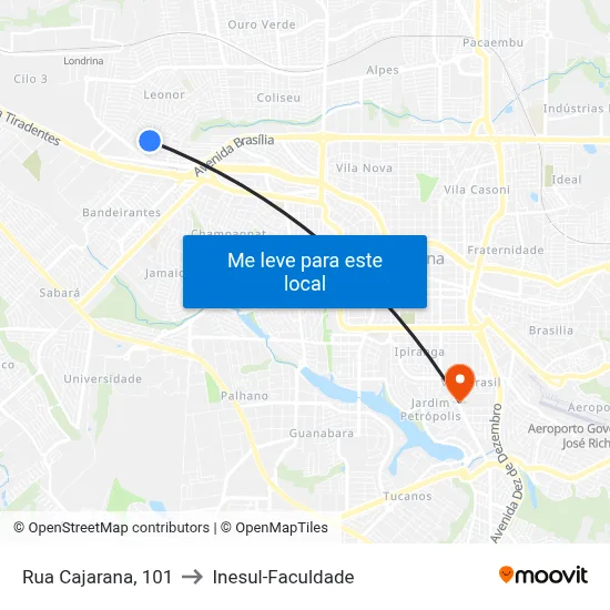 Rua Cajarana, 101 to Inesul-Faculdade map