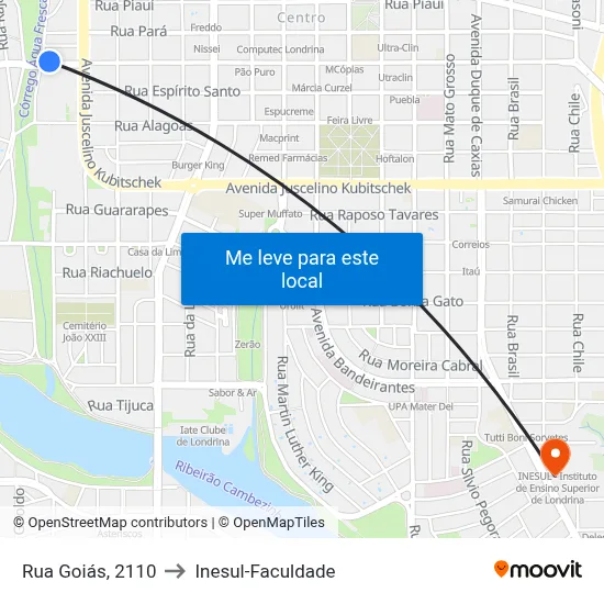 Rua Goiás, 2110 to Inesul-Faculdade map