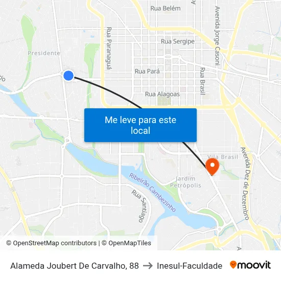 Alameda Joubert De Carvalho, 88 to Inesul-Faculdade map