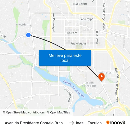 Avenida Presidente Castelo Branco, 7 to Inesul-Faculdade map