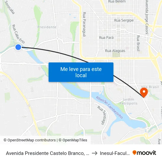 Avenida Presidente Castelo Branco, 1152-1418 to Inesul-Faculdade map