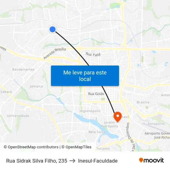 Rua Sidrak Silva Filho, 235 to Inesul-Faculdade map