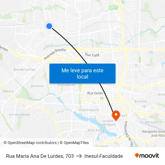 Rua Maria Ana De Lurdes, 703 to Inesul-Faculdade map