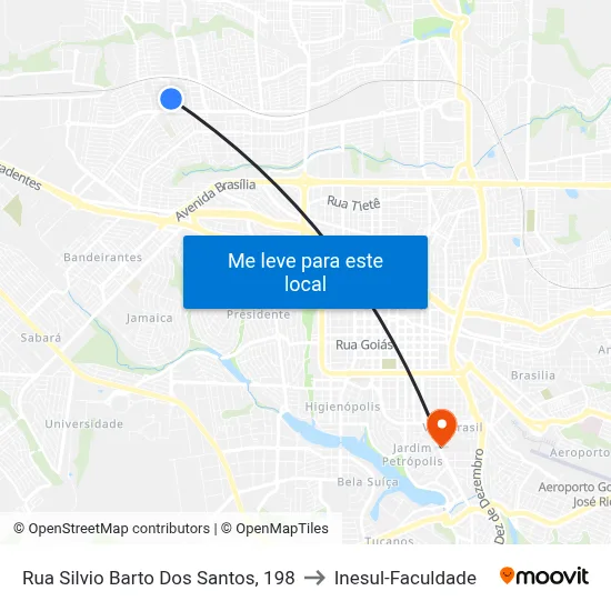 Rua Silvio Barto Dos Santos, 198 to Inesul-Faculdade map