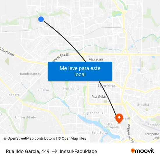 Rua Ildo Garcia, 449 to Inesul-Faculdade map
