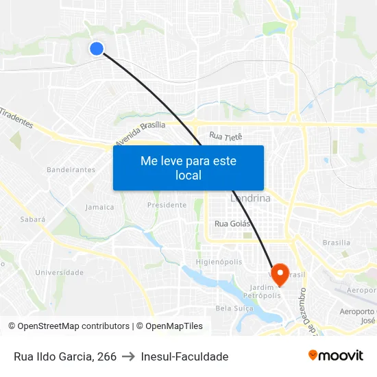 Rua Ildo Garcia, 266 to Inesul-Faculdade map