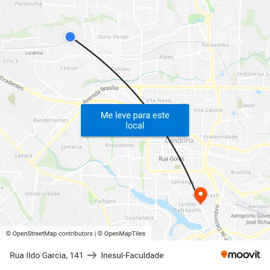 Rua Ildo Garcia, 141 to Inesul-Faculdade map