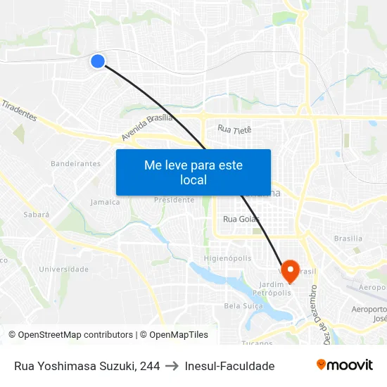 Rua Yoshimasa Suzuki, 244 to Inesul-Faculdade map