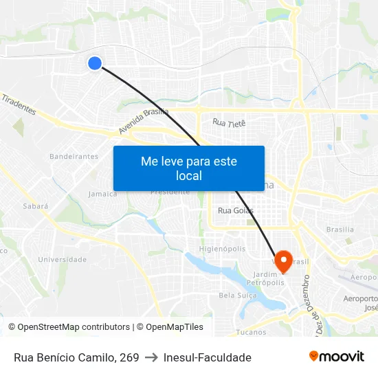 Rua Benício Camilo, 269 to Inesul-Faculdade map