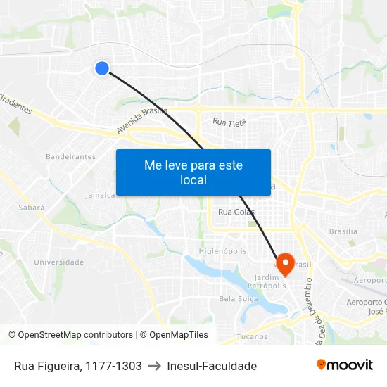 Rua Figueira, 1177-1303 to Inesul-Faculdade map