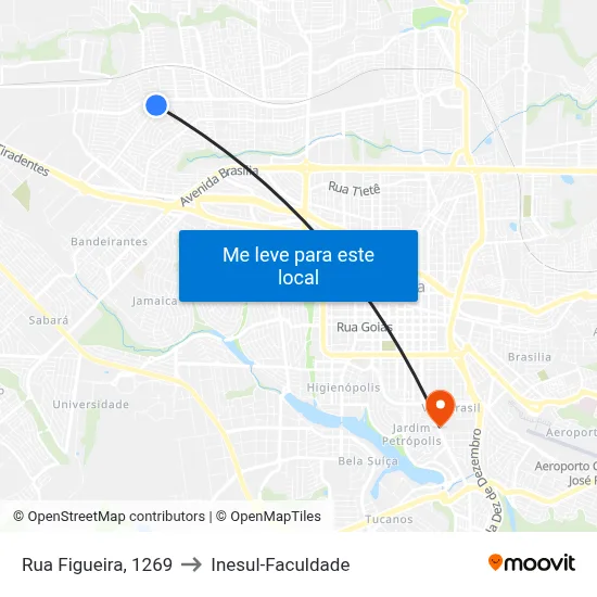 Rua Figueira, 1269 to Inesul-Faculdade map