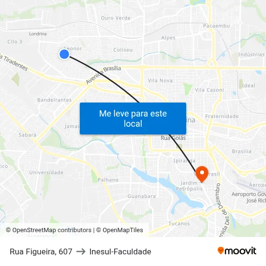 Rua Figueira, 607 to Inesul-Faculdade map