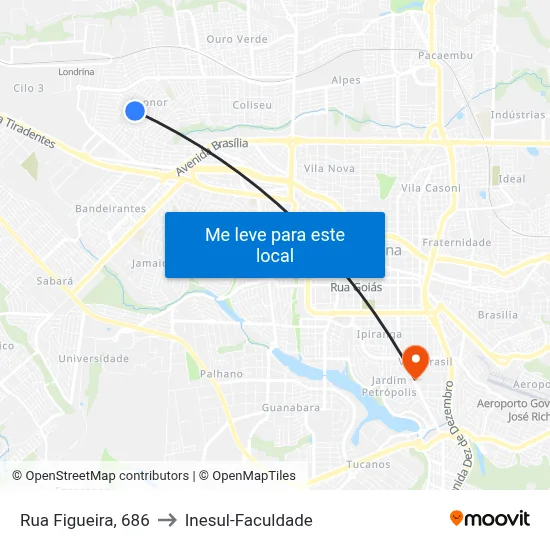 Rua Figueira, 686 to Inesul-Faculdade map