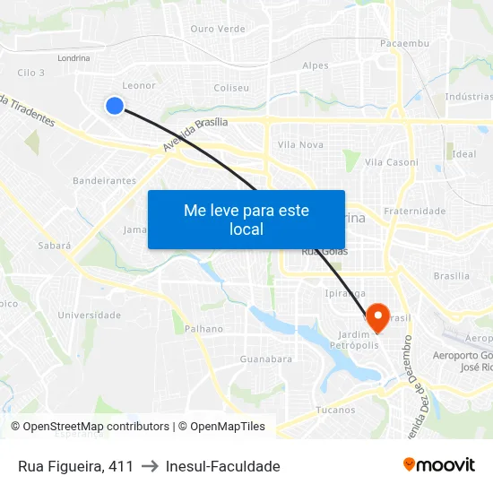 Rua Figueira, 411 to Inesul-Faculdade map