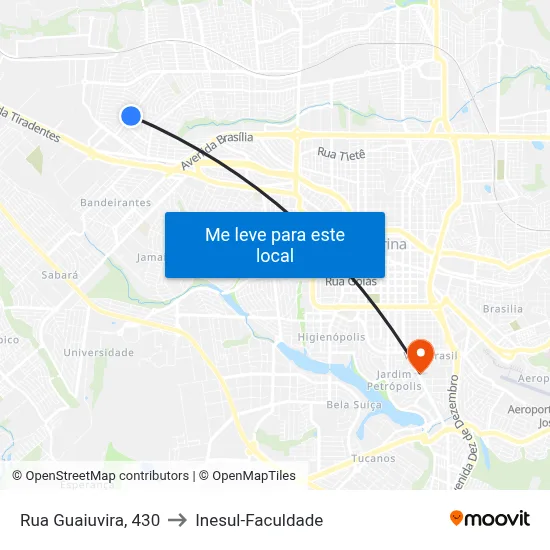 Rua Guaiuvira, 430 to Inesul-Faculdade map