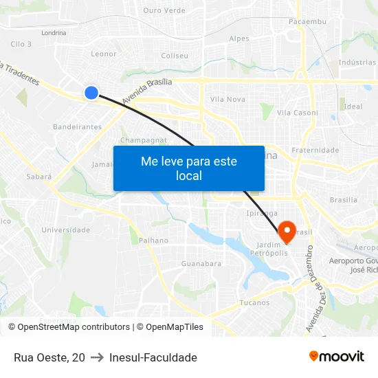 Rua Oeste, 20 to Inesul-Faculdade map