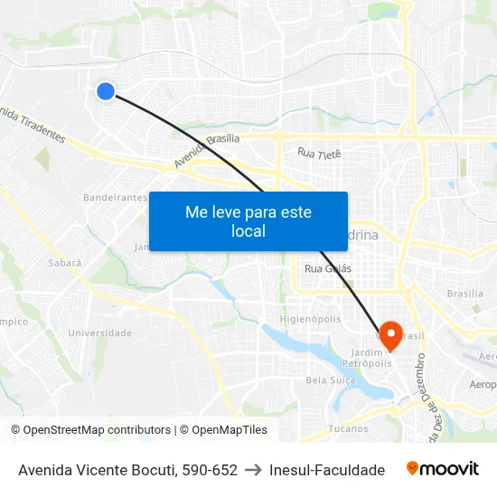 Avenida Vicente Bocuti, 590-652 to Inesul-Faculdade map