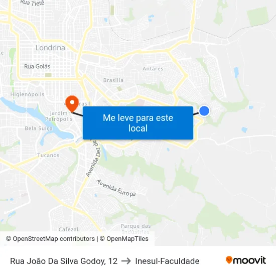 Rua João Da Silva Godoy, 12 to Inesul-Faculdade map
