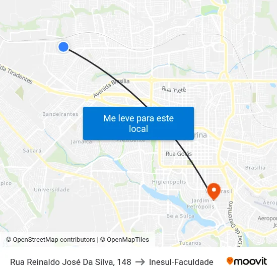 Rua Reinaldo José Da Silva, 148 to Inesul-Faculdade map