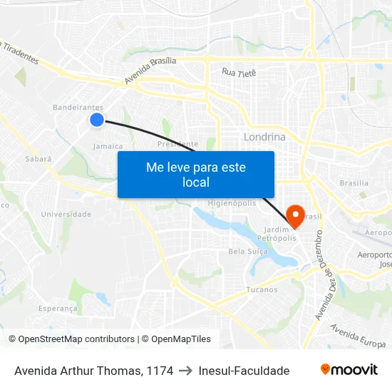 Avenida Arthur Thomas, 1174 to Inesul-Faculdade map