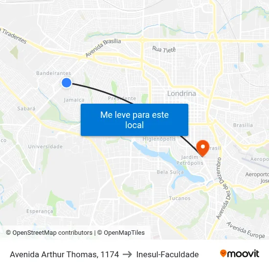 Avenida Arthur Thomas, 1174 to Inesul-Faculdade map