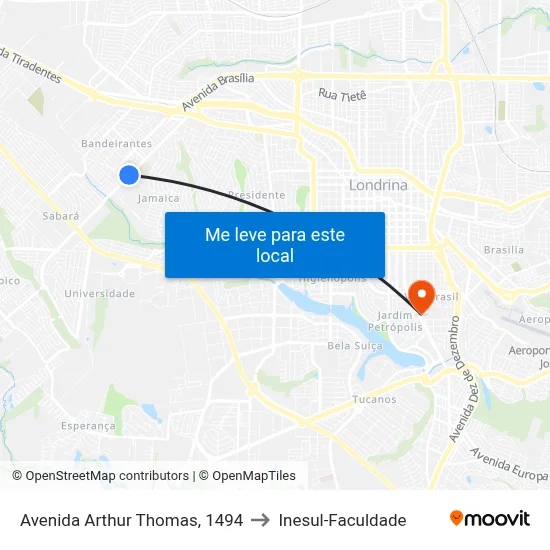 Avenida Arthur Thomas, 1494 to Inesul-Faculdade map