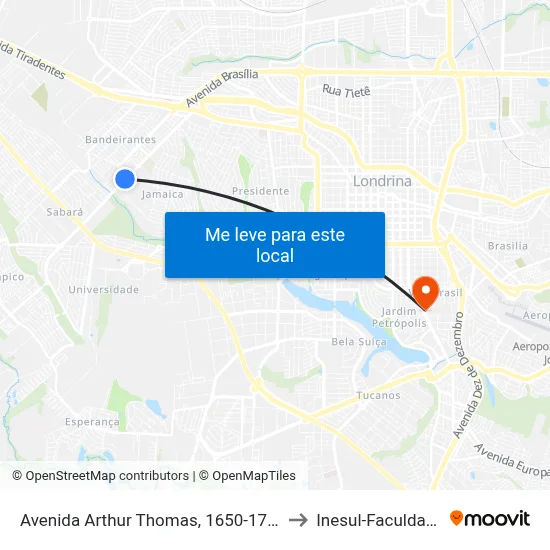 Avenida Arthur Thomas, 1650-1730 to Inesul-Faculdade map