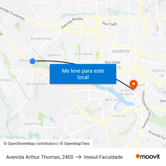 Avenida Arthur Thomas, 2400 to Inesul-Faculdade map