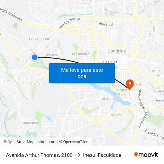 Avenida Arthur Thomas, 2100 to Inesul-Faculdade map