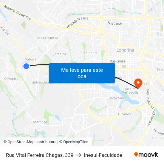 Rua Vital Ferreira Chagas, 339 to Inesul-Faculdade map