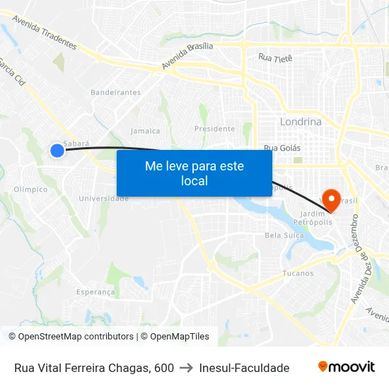 Rua Vital Ferreira Chagas, 600 to Inesul-Faculdade map