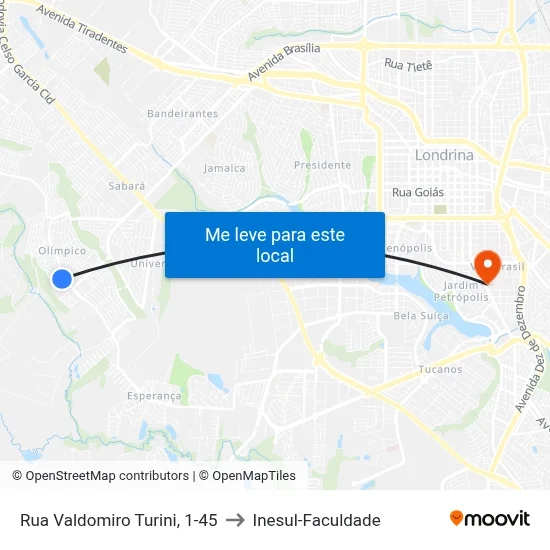 Rua Valdomiro Turini, 1-45 to Inesul-Faculdade map