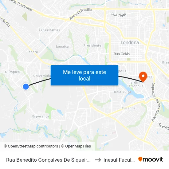 Rua Benedito Gonçalves De Siqueira, 195-257 to Inesul-Faculdade map