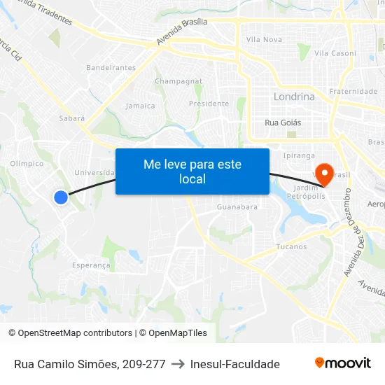 Rua Camilo Simões, 209-277 to Inesul-Faculdade map