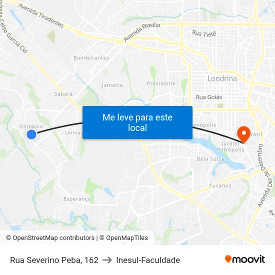 Rua Severino Peba, 162 to Inesul-Faculdade map