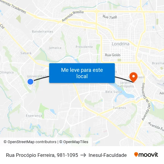 Rua Procópio Ferreira, 981-1095 to Inesul-Faculdade map