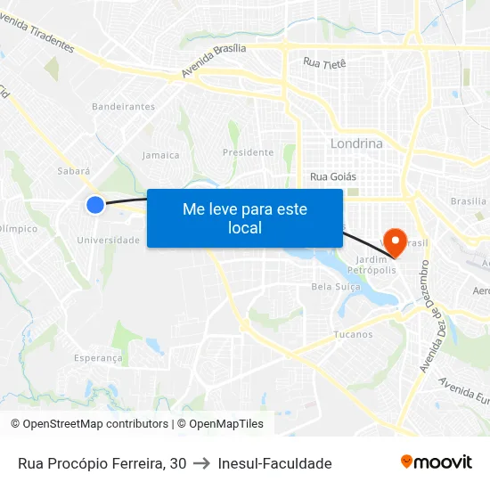 Rua Procópio Ferreira, 30 to Inesul-Faculdade map