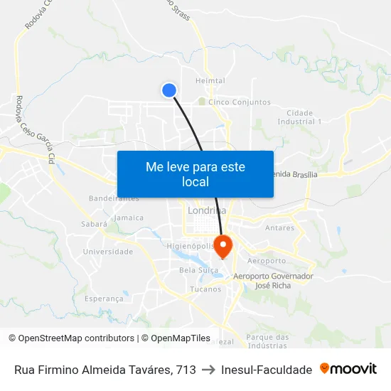Rua Firmino Almeida Taváres, 713 to Inesul-Faculdade map