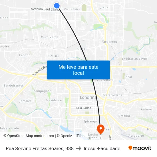 Rua Servino Freitas Soares, 338 to Inesul-Faculdade map